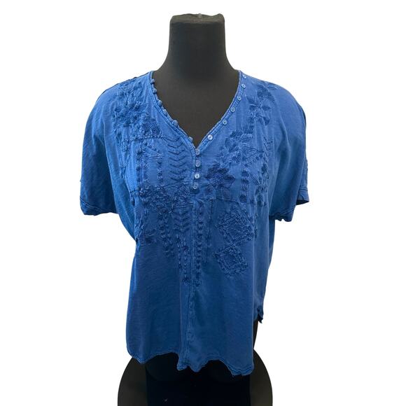 KARYN SEO | Handmade Blue Embroidered Cotton Top |  Medium - Picture 3 of 8